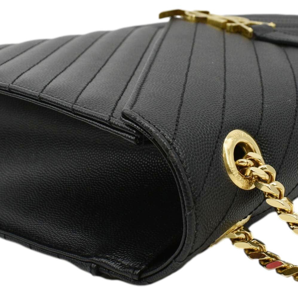 SAINT LAURENT Large Envelope Leather Chain Shoulder Bag Black