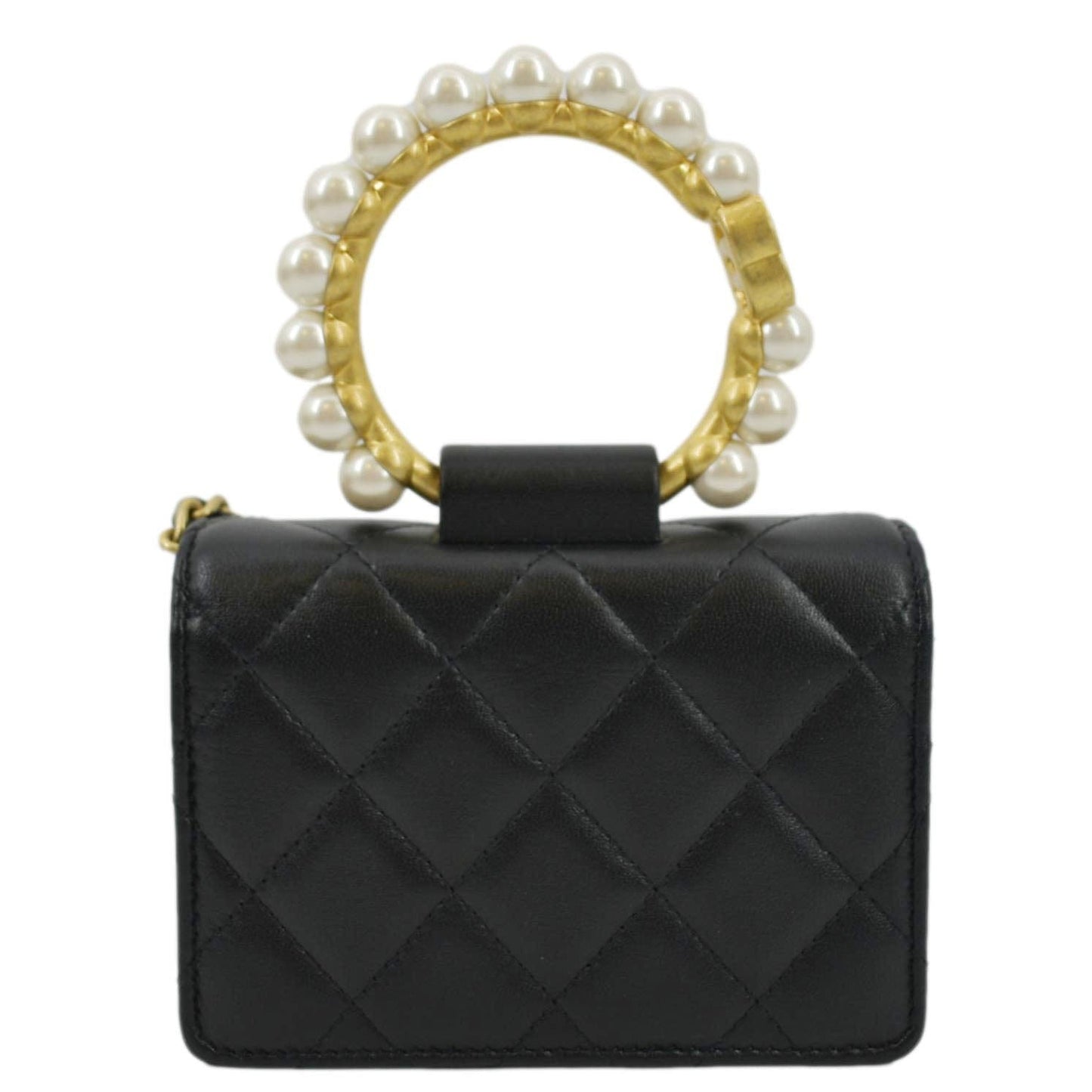 Chanel Pearl Mini Quilted Leather Top Handle Shoulder Bag Black