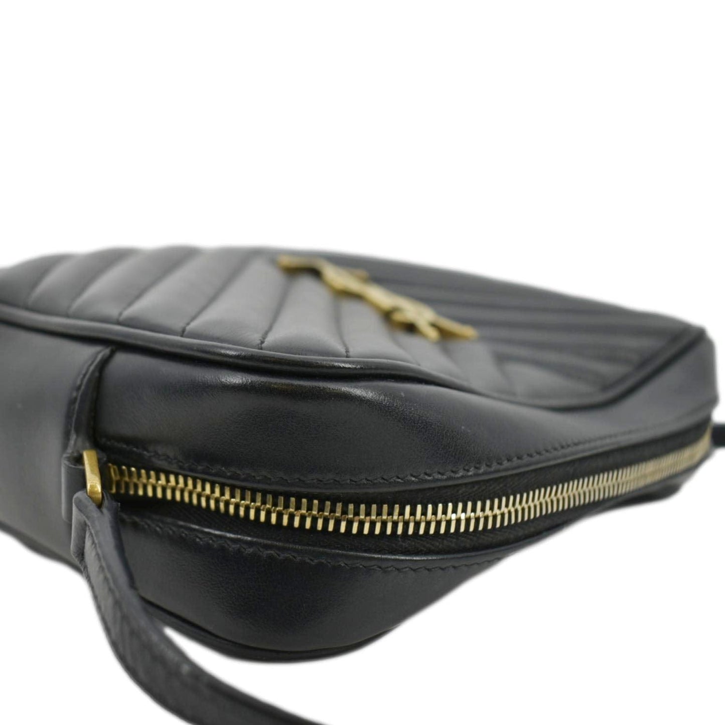 SAINT LAURENT Lou Chevron Leather Camera Crossbody Bag Black