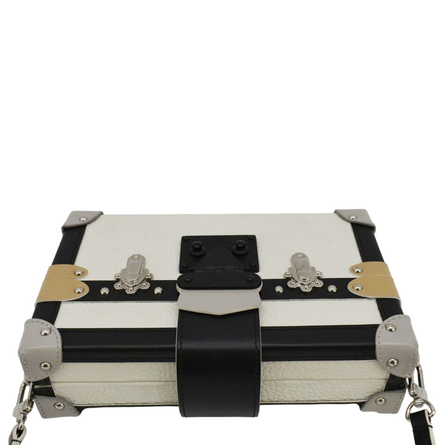 LOUIS VUITTON Petite Malle Trunk Leather Crossbody Bag Off White