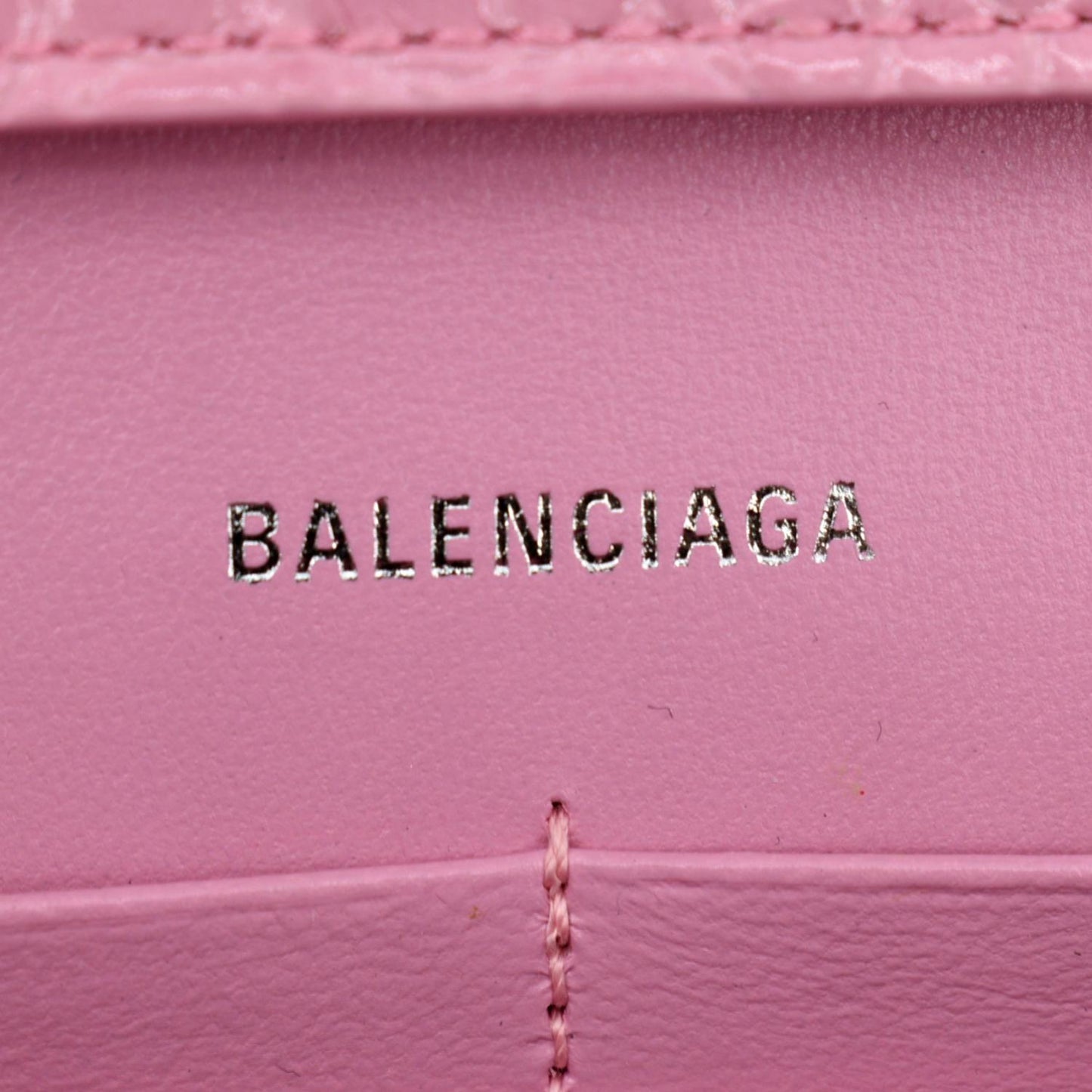 BALENCIAGA Hourglass Crocodile Embossed Chain Wallet Pink