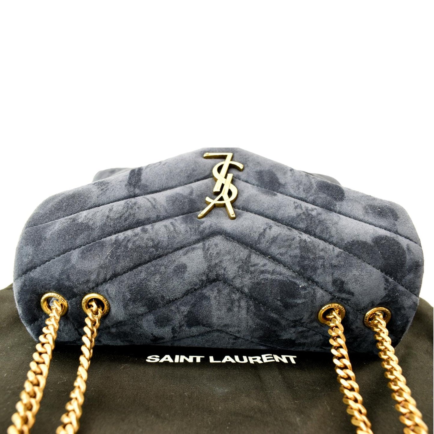 SAINT LAURENT Small Loulou Velvet Shoulder Bag Blue