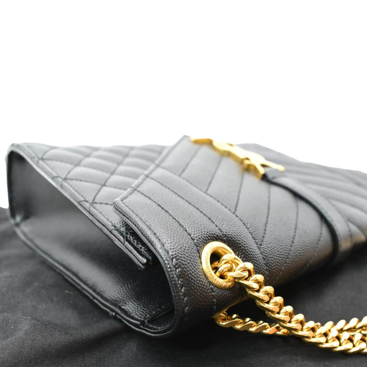 SAINT LAURENT Medium Envelope Leather Chain Shoulder Bag Black