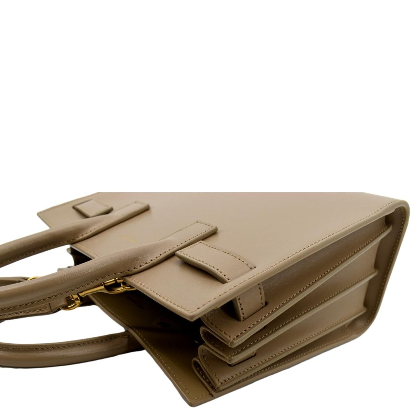 SAINT LAURENT Sac De Jour Nano Smooth Leather Satchel Shoulder Bag Dark Beige