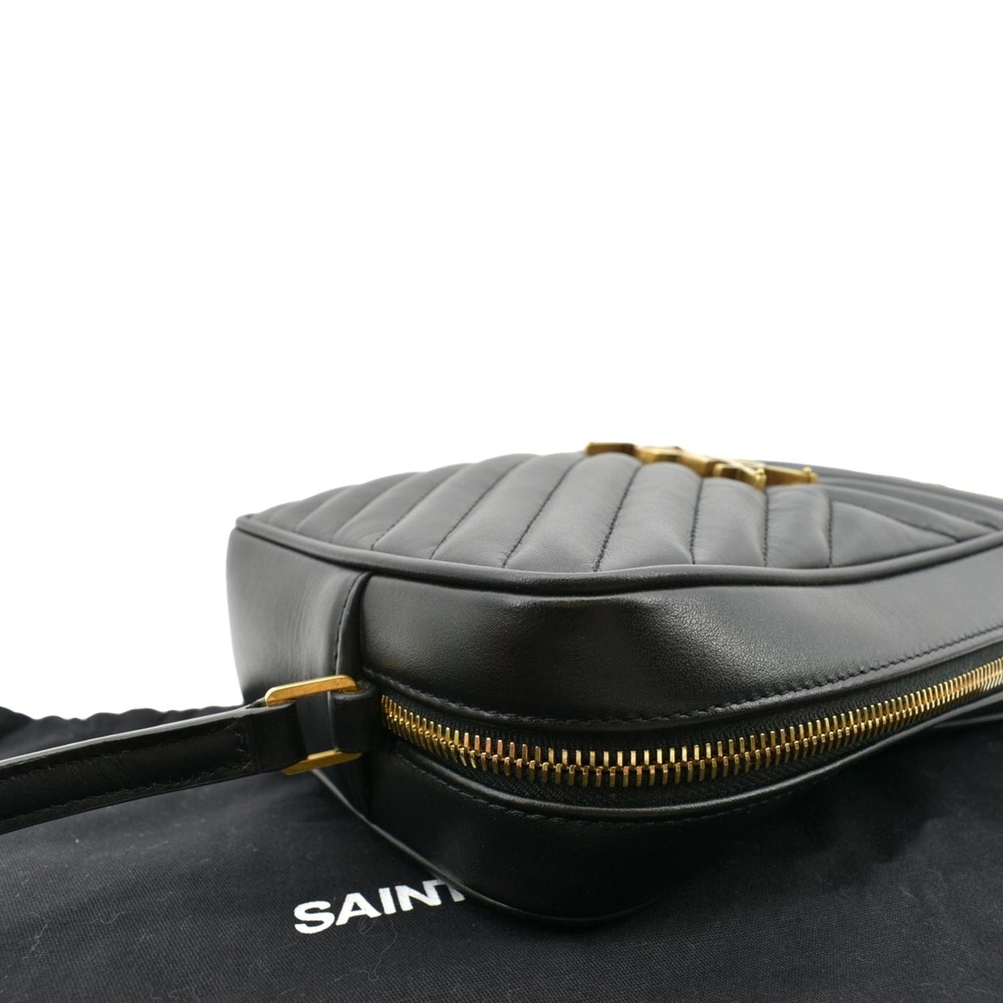 SAINT LAURENT Lou Chevron Leather Camera Crossbody Bag Black