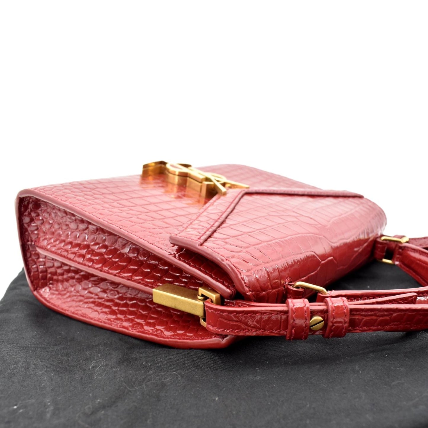 SAINT LAURENT Cassandra Top Handle Embossed Leather Shoulder Bag Red