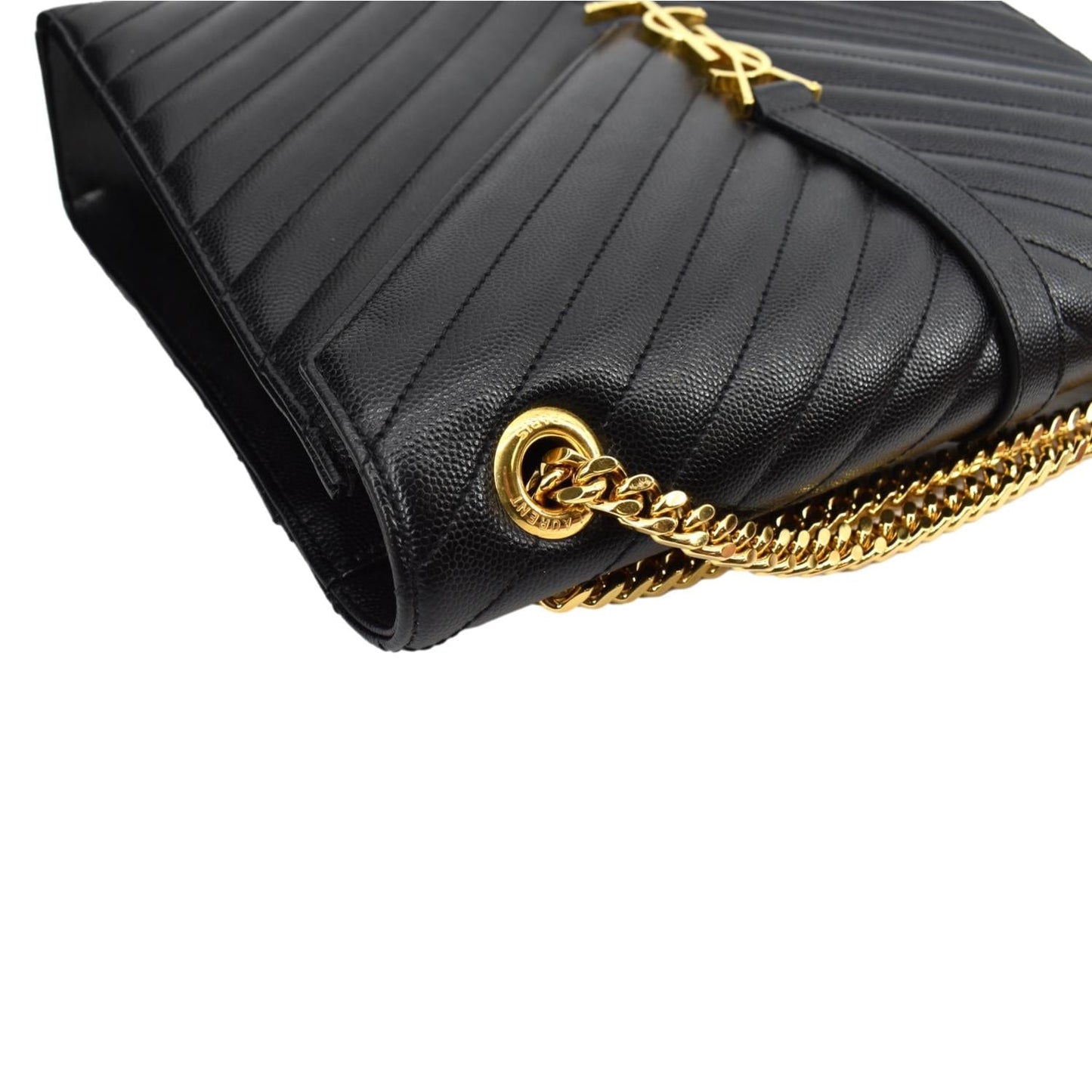 SAINT LAURENT Large Envelope Mix Matelasse Grain De Poudre Chain Shoulder Bag Black