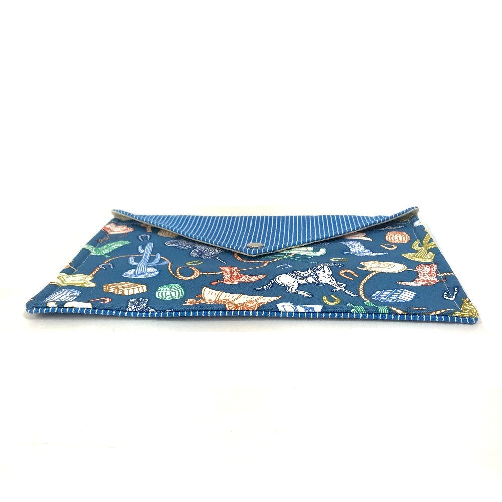 HERMES Pouch cotton blue flat Western Company GM Women