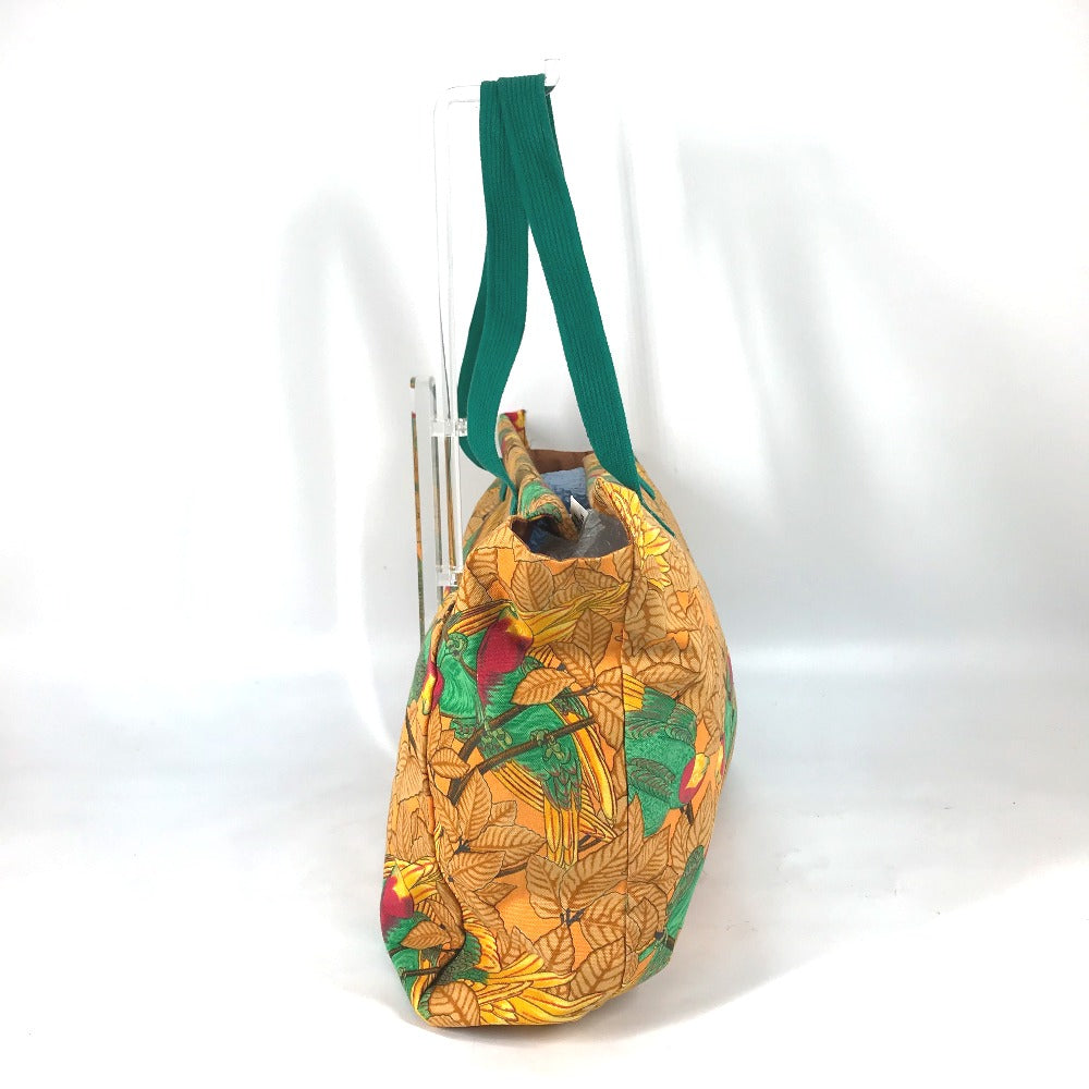 HERMES Tote Bag canvas Orange large Bird motif bird pattern