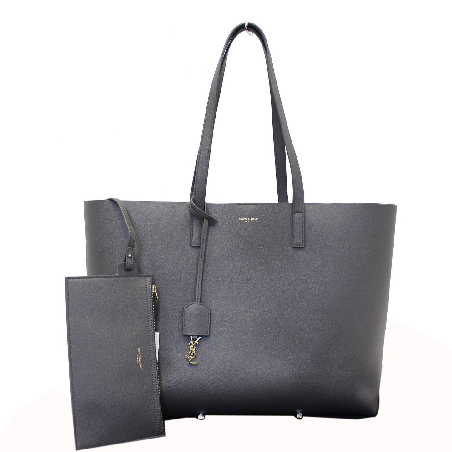Saint Laurent Leather Shopping Tote Bag Grey