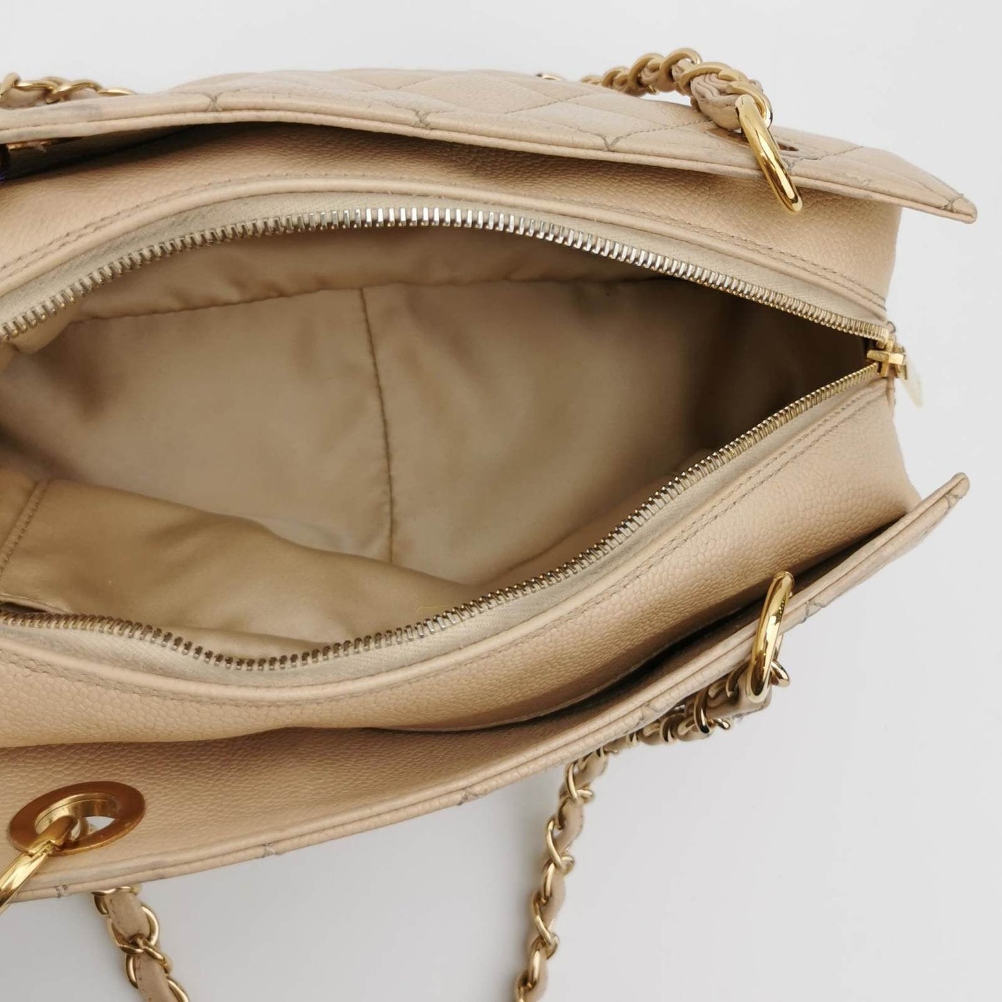 Chanel Petite Shopping Tote PST 2011 Beige Caviar Leather Chain Shopping Bag