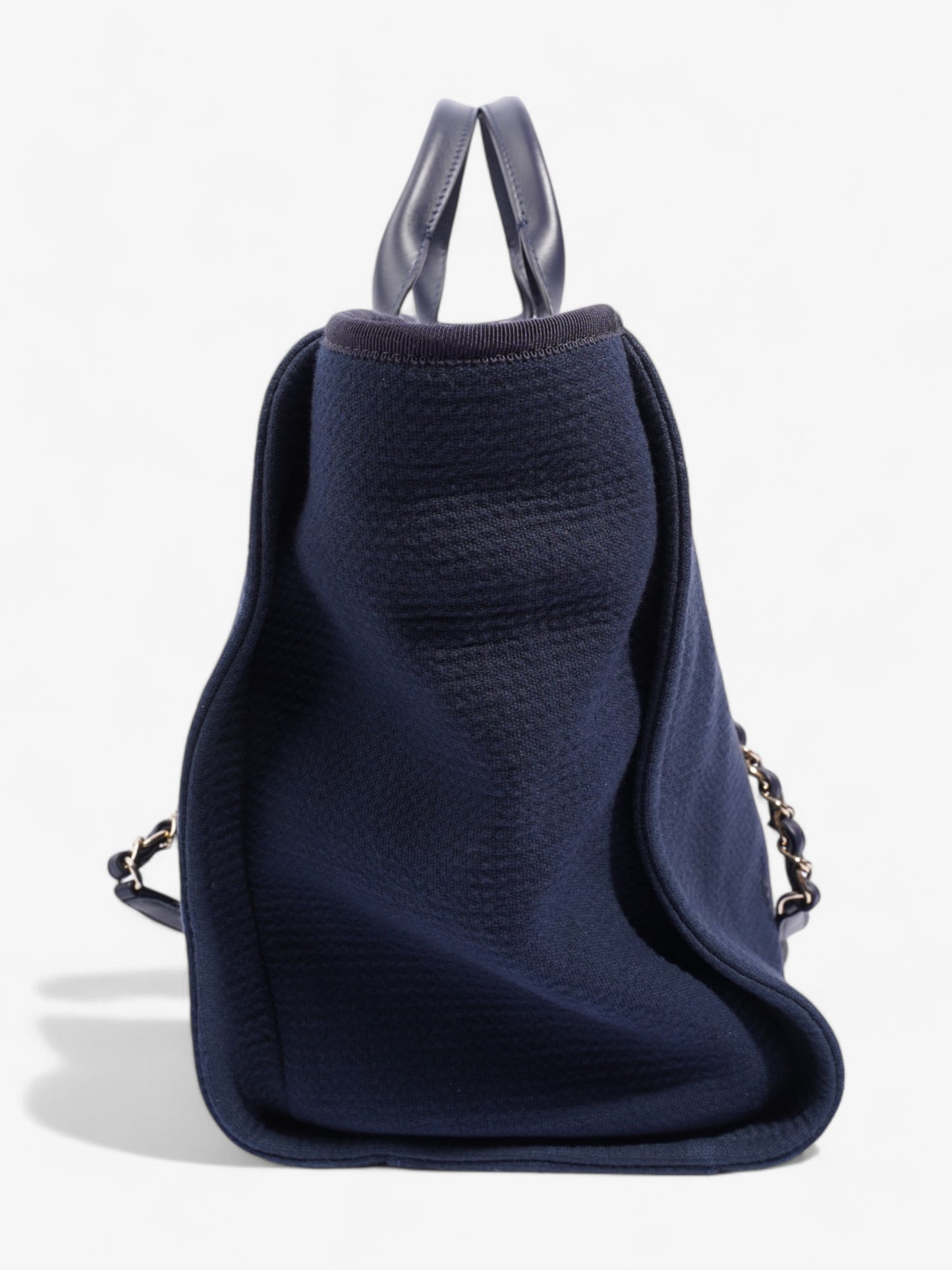 Chanel Deauville Tote Navy Blue Fabric Large