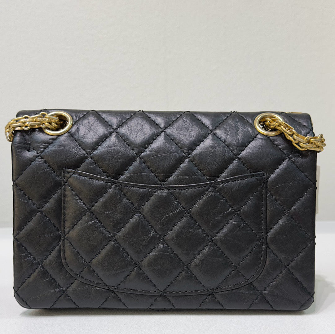 Chanel Black Quilted Aged Leather Lucky Charms Reissue 2 55 Classic 224 Flap Bag