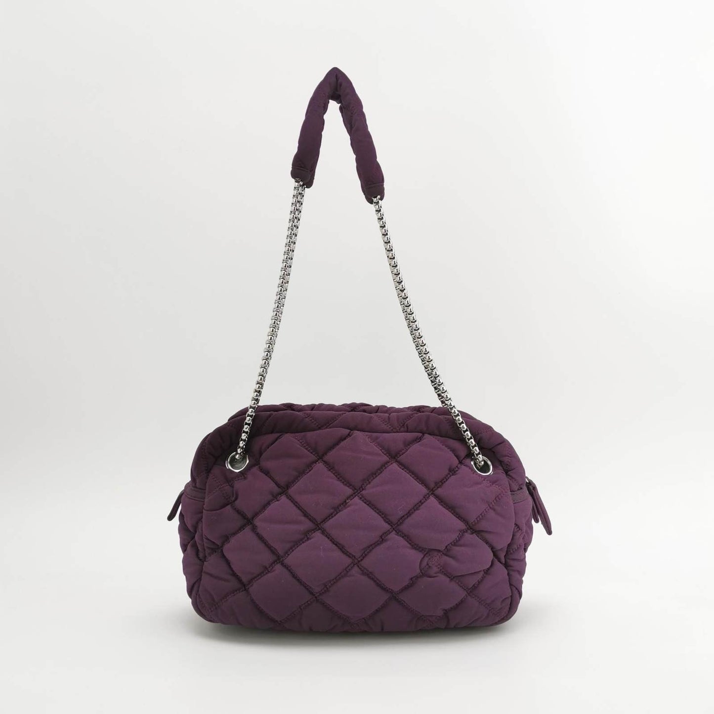 Chanel Nylon Bubble Striped Quilt Accordion Flap Bag Purple