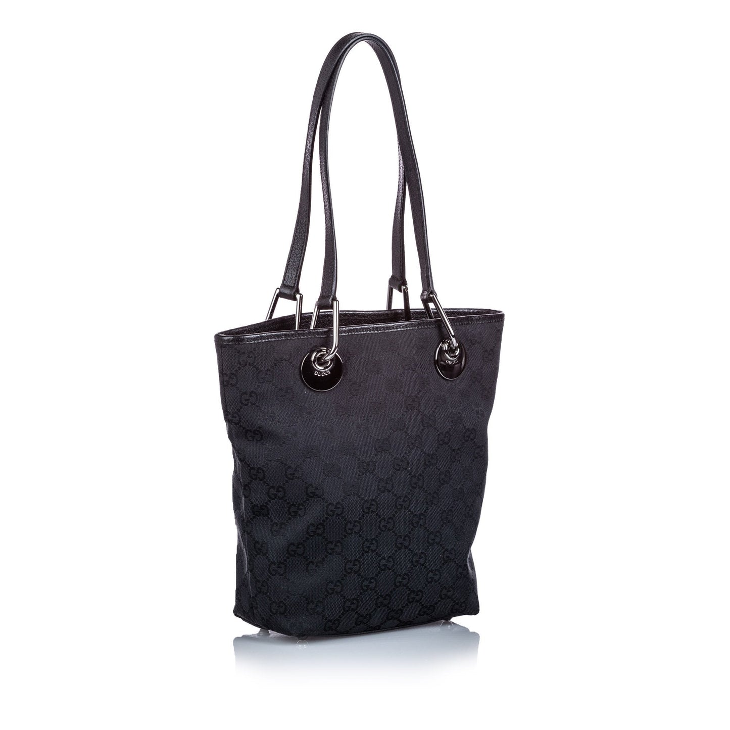 Gucci Black Leather Canvas Tote Style 7
