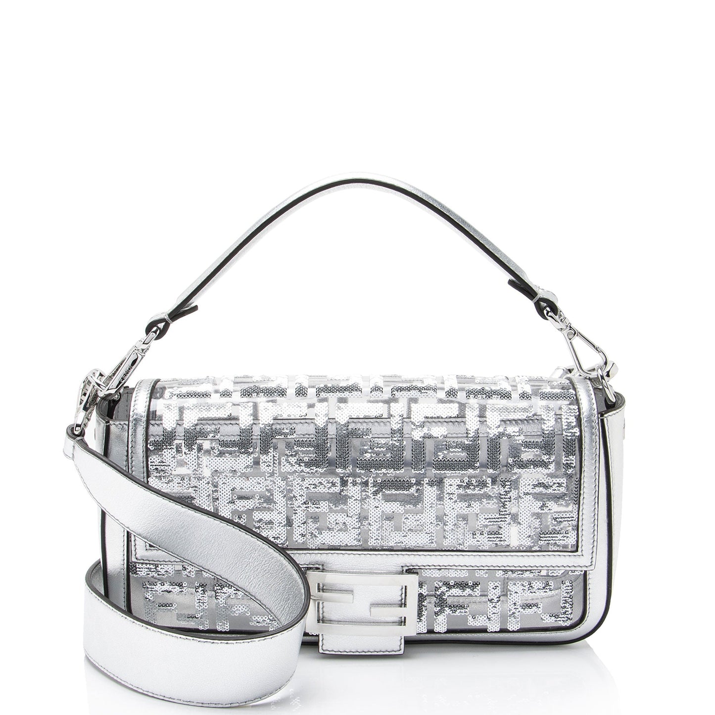 Fendi Metallic Leather FF Sequin PVC Baguette Medium Shoulder Bag