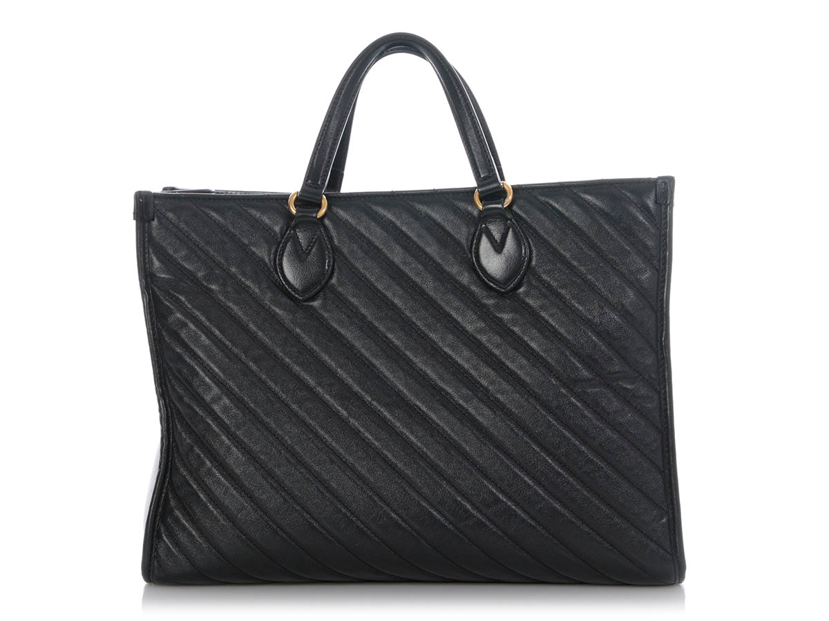 Gucci Black Matelass? Diagonal GG Marmont Tote