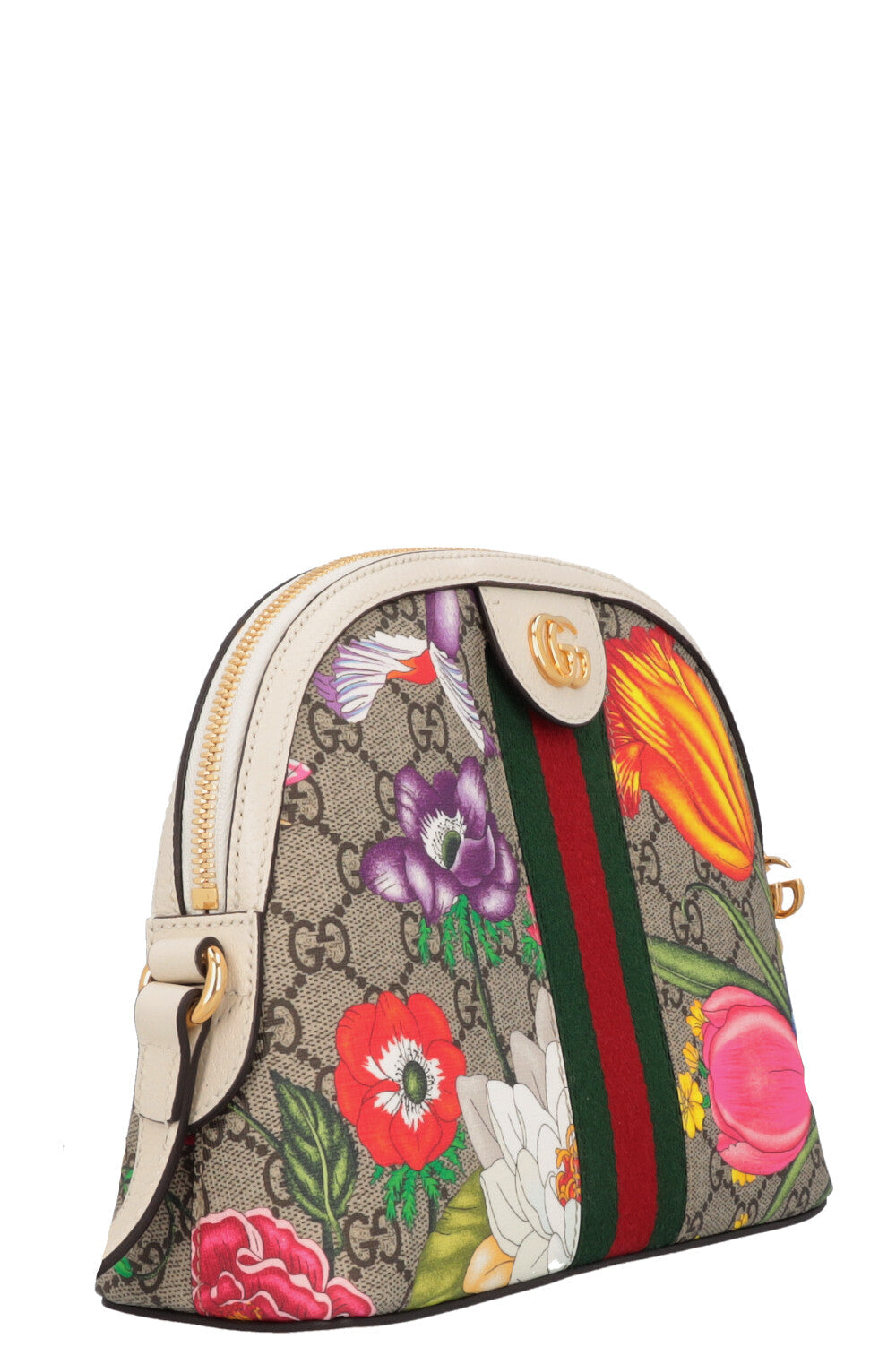 GUCCI Ophidia Floral Crossbody Bag White Canvas