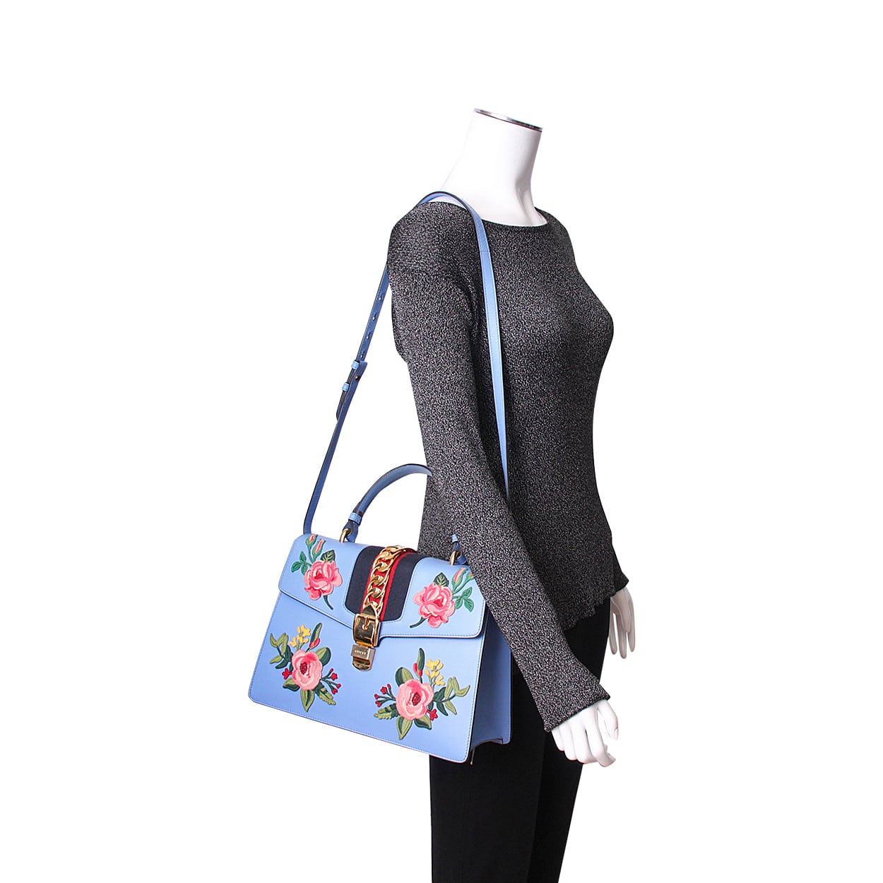 Gucci Sylvie Blue Leather Shoulder Bag Style 2