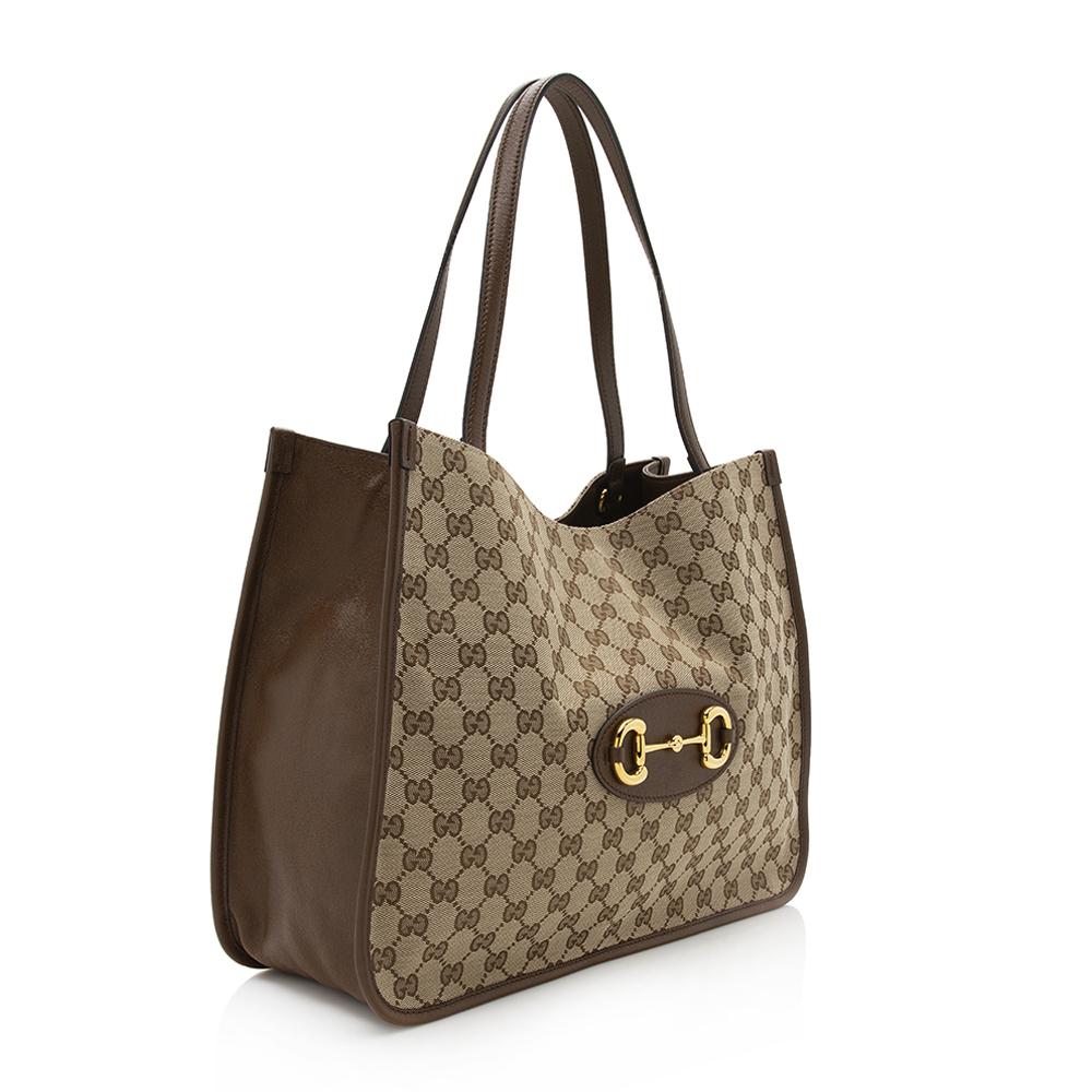 Gucci Horsebit Leather Canvas Tote Style 1