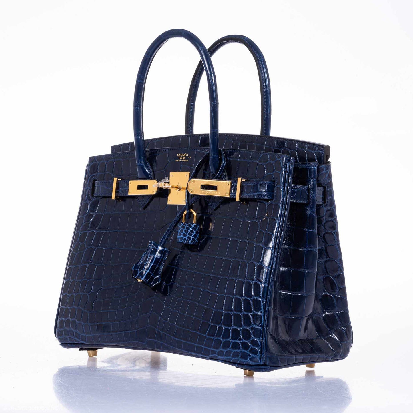 HermesBirkin 30 Blue Saphir Semi-Matte Niloticus Crocodile Gold Hardware