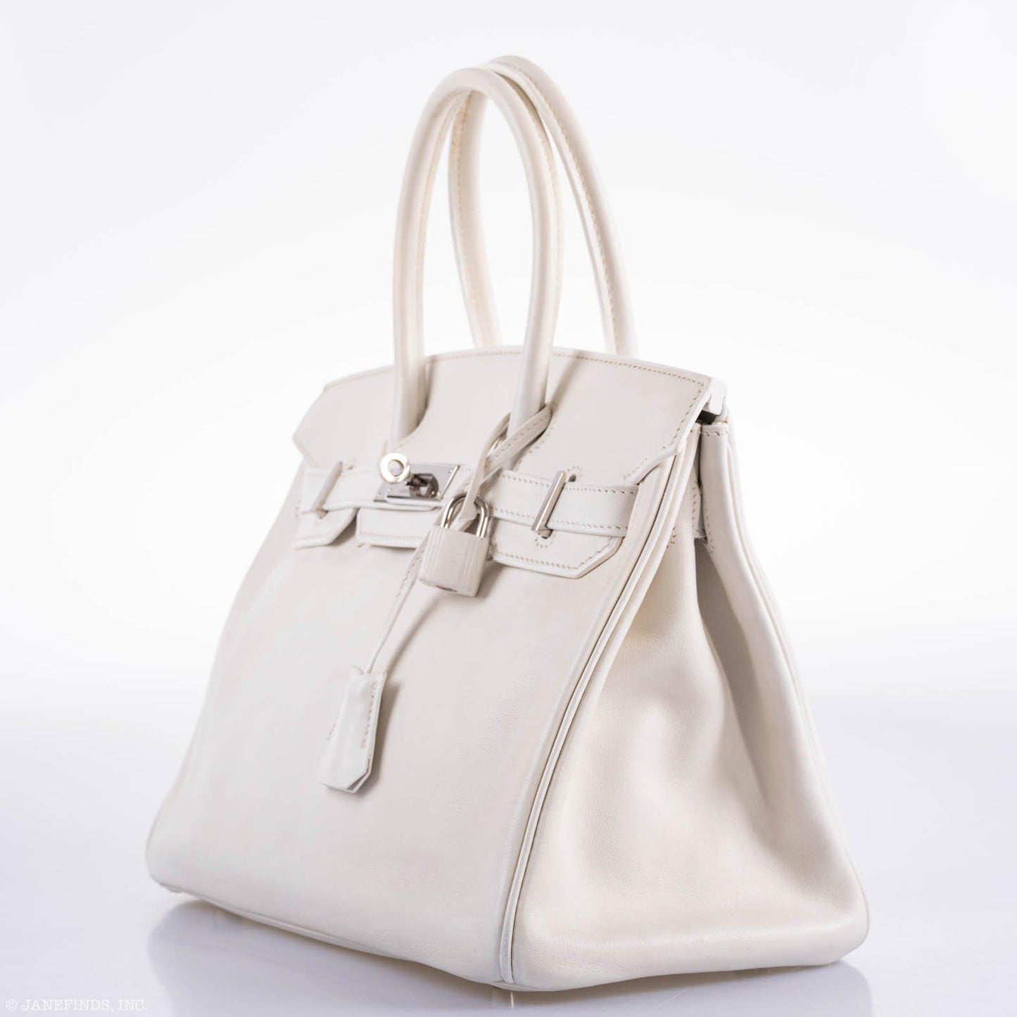 HermesBirkin 30 White Swift with Palladium Hardware - 2007, K Square