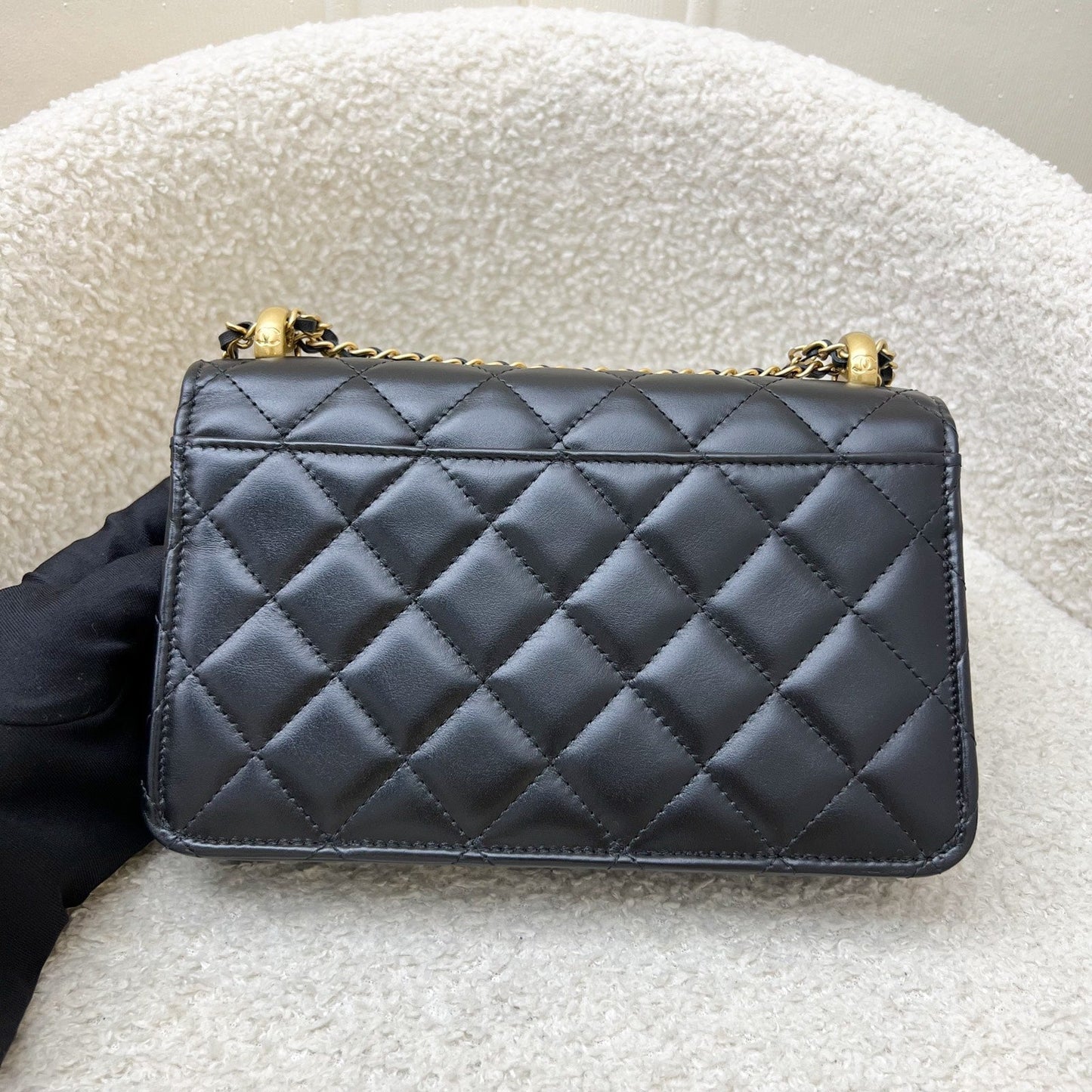 Chanel 24C Double Pearl Adjustable Chain Wallet on Chain WOC in Black Calfskin and AGHW (Model: AP2289) Crossbody