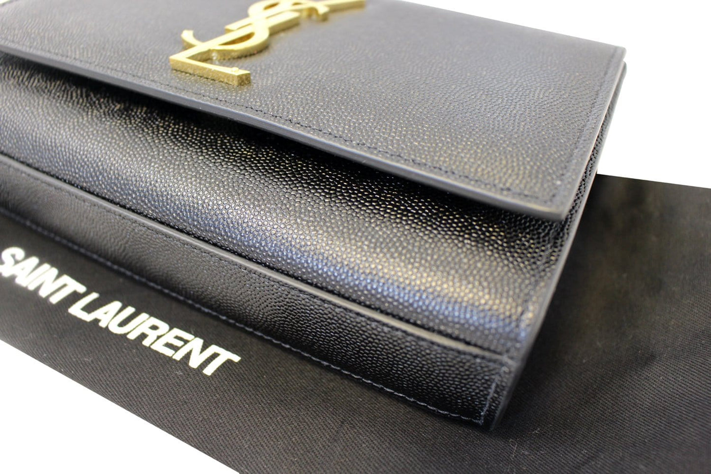 SAINT LAURENT Kate Black Leather Chain Clutch Crossbody Bag