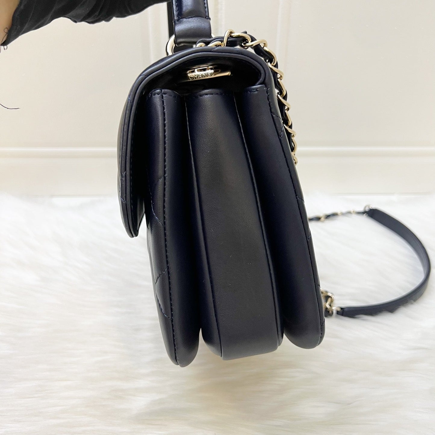 Chanel Small Trendy CC Top Handle Flap in Navy Blue Lambskin and LGHW Handbag