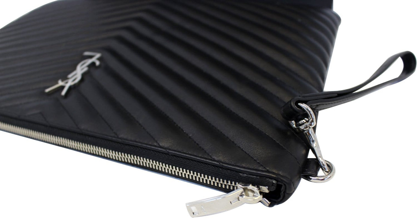SAINT LAURENT Monogram Black Leather Document Holder Clutch