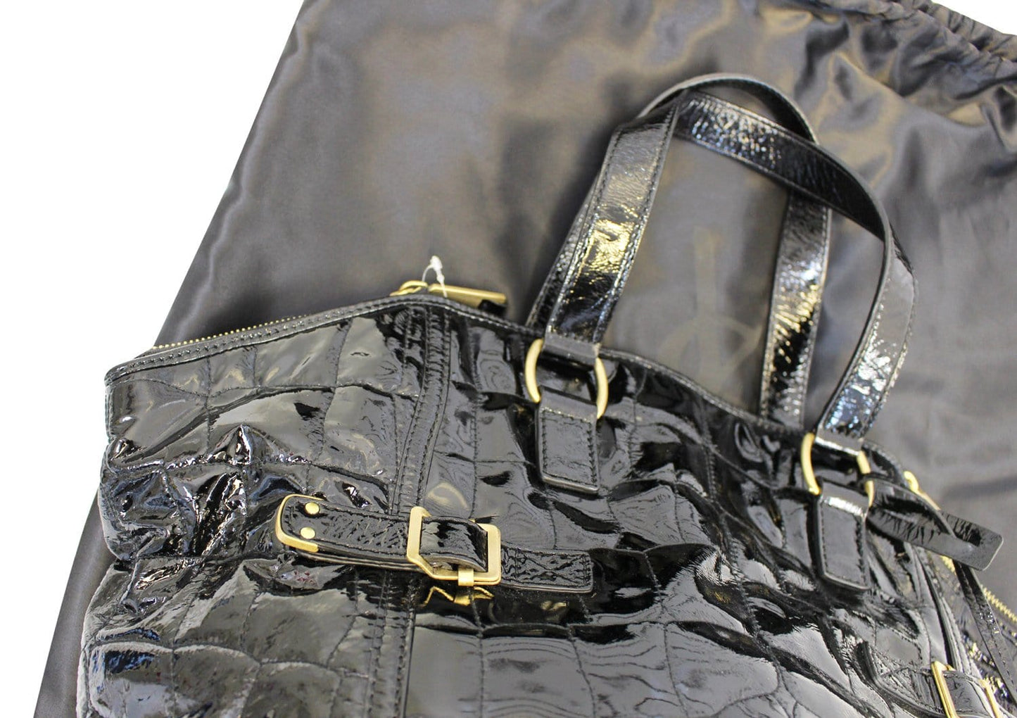 SAINT LAURENT Black Patent Leather Downtown Medium Tote Bag - Last Call