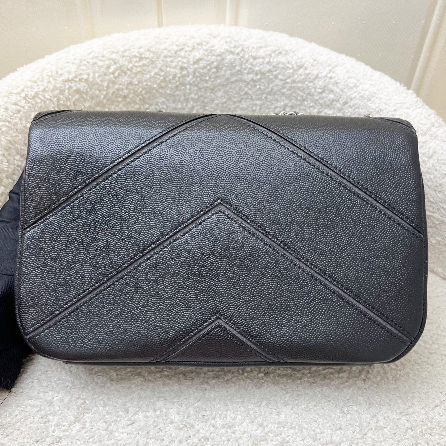 Chanel Macro Chevron Flap Bag with 2-tone CC Logo in Black Caviar and SHW