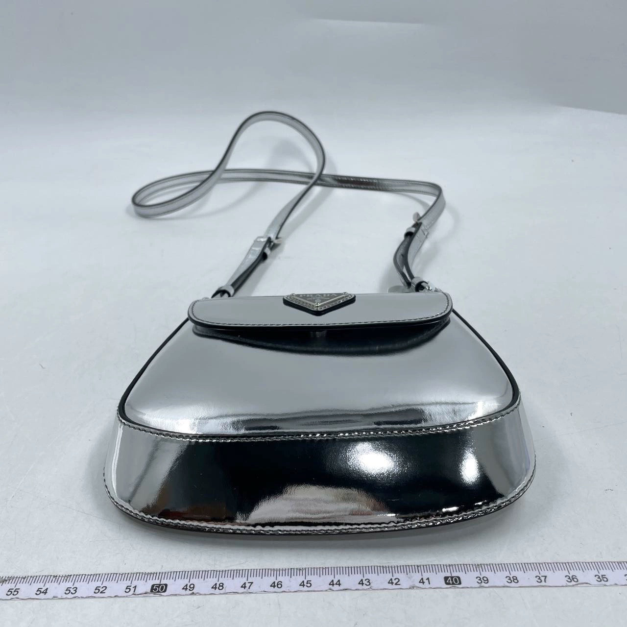 Prada Cleo Flap Silver Leather Shoulder bag 2 Way Carry Short and Long Strap