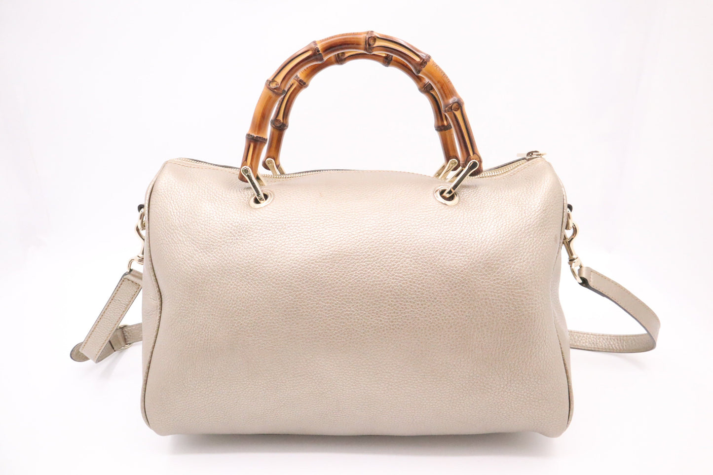 Gucci Bamboo Shopper Boston Bag in Metallic Beige Leather