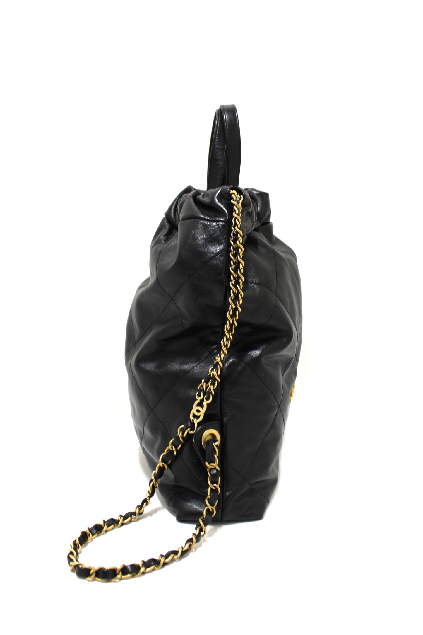 Chanel Black Chanel Calfskin Leather Drawstring Chain Backpack