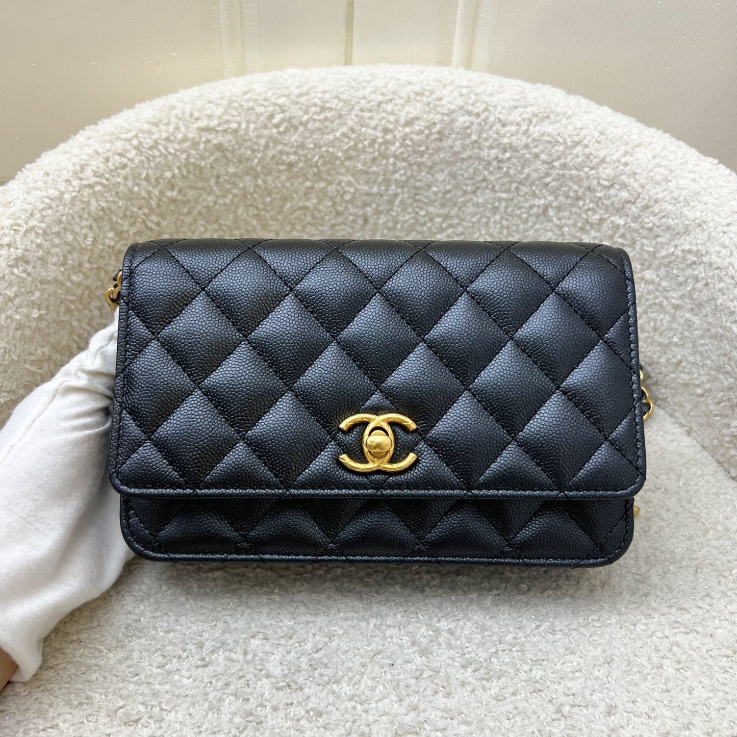 Chanel 23B Adjustable Chain Wallet On Chain WOC in Iridescent Black Caviar and AGHW (AP3479) Crossbody