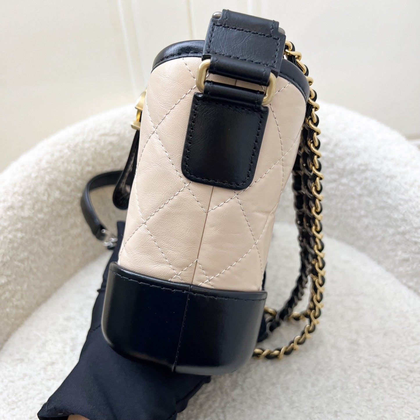 Chanel Small Gabrielle Hobo in Beige Distressed Calfskin, Black Base and 3 Tone HW Shoulder Bag