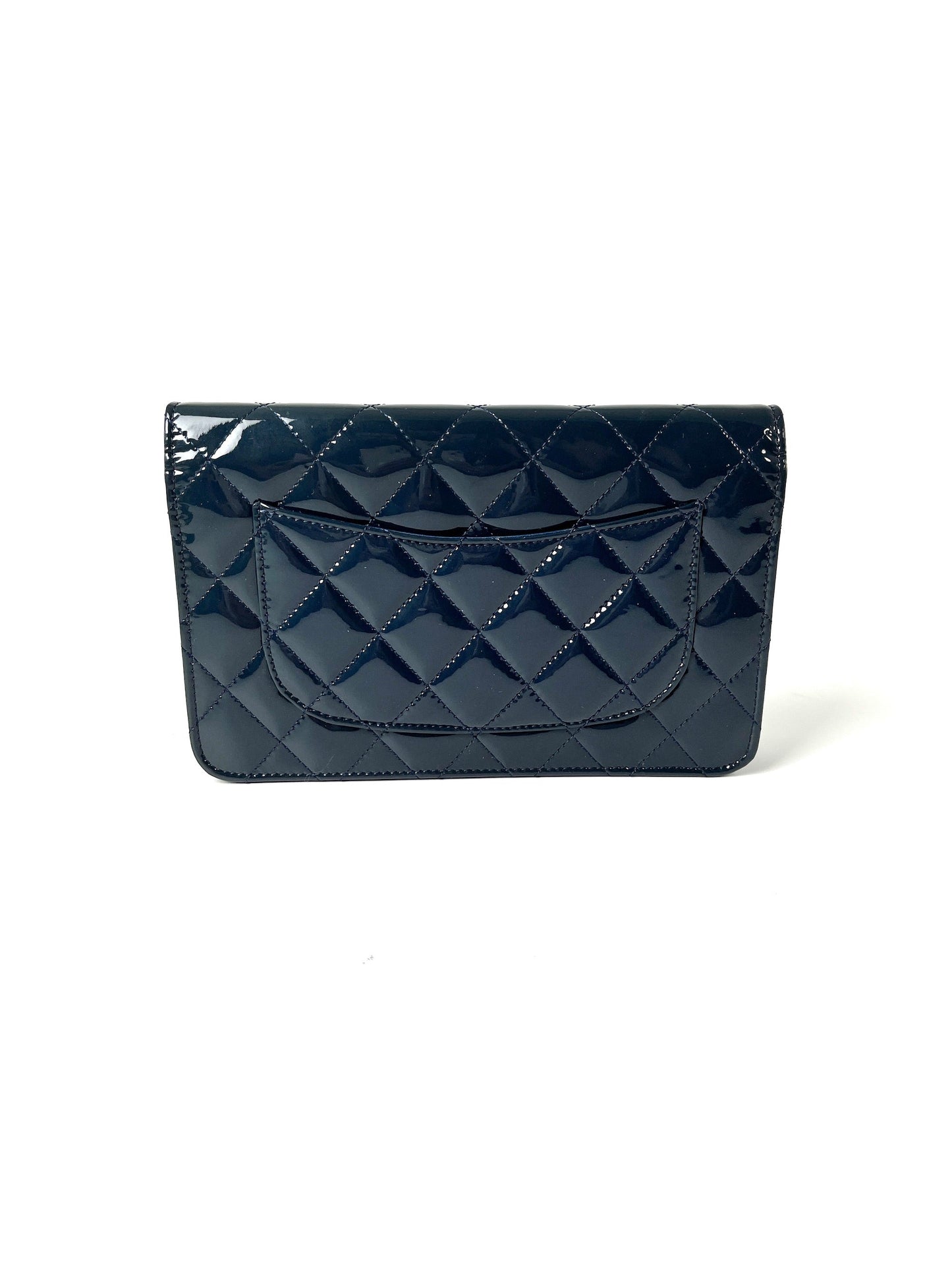 CHANEL 14C WOC Wallet on Chain Navy Blue Patent Leather Crossbody Bag