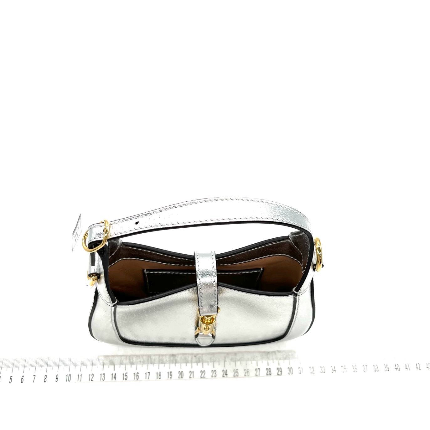 Gucci Jackie 1961 Mini Silver Lamé Leather Bag with Chain Strap