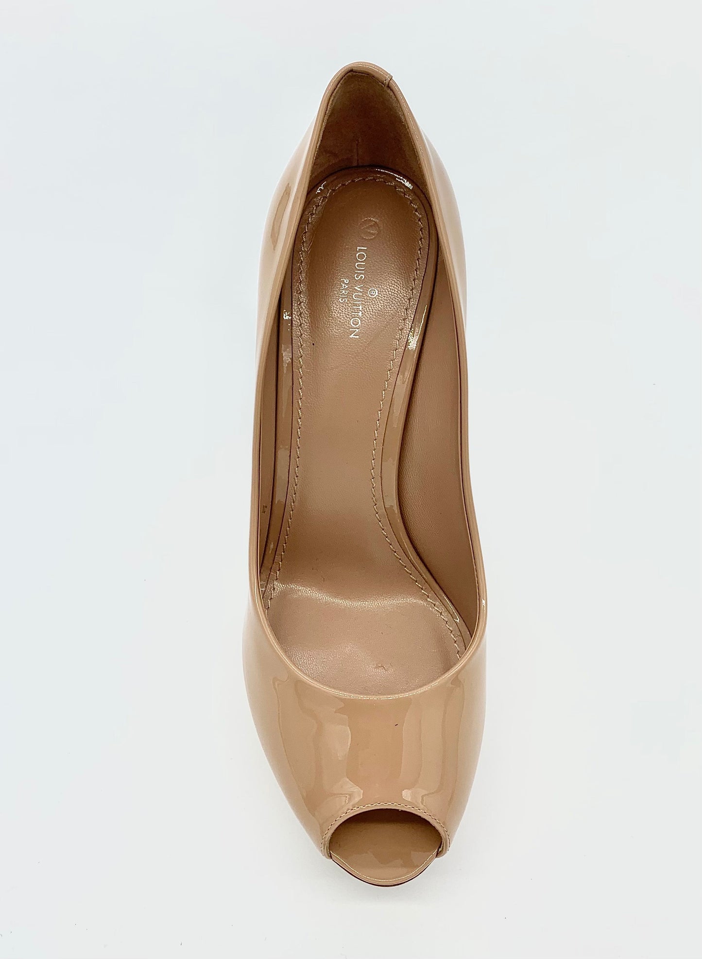 LOUIS VUITTON PATENT LEATHER PEEP TOE STILETTO PUMP