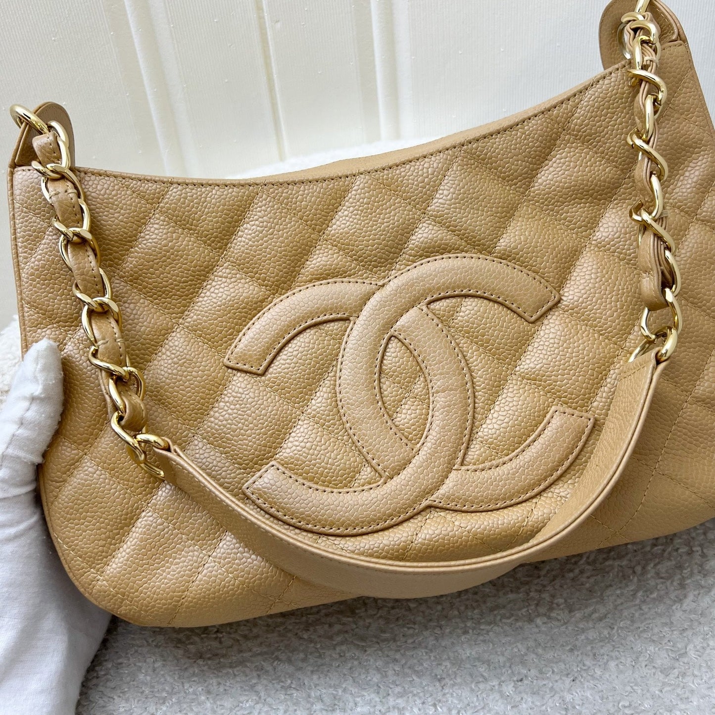 Chanel Half Moon Timeless Hobo in Beige Caviar and GHW Shoulder Bag