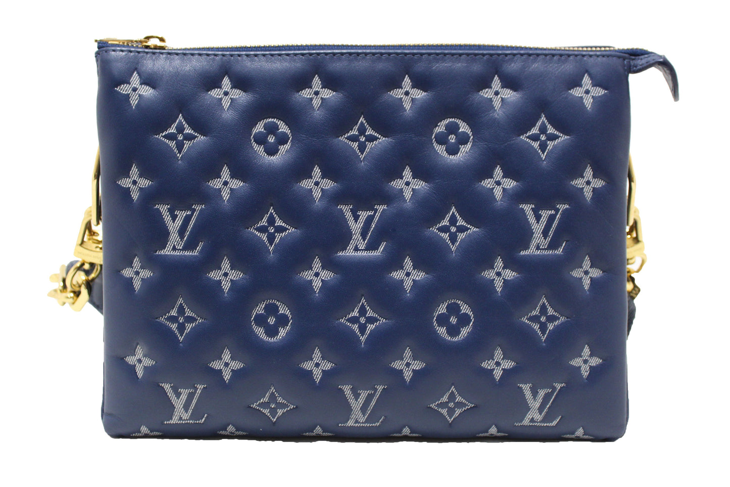 Louis Vuitton Blue Lambskin Embossed Monogram Coussin PM Bag