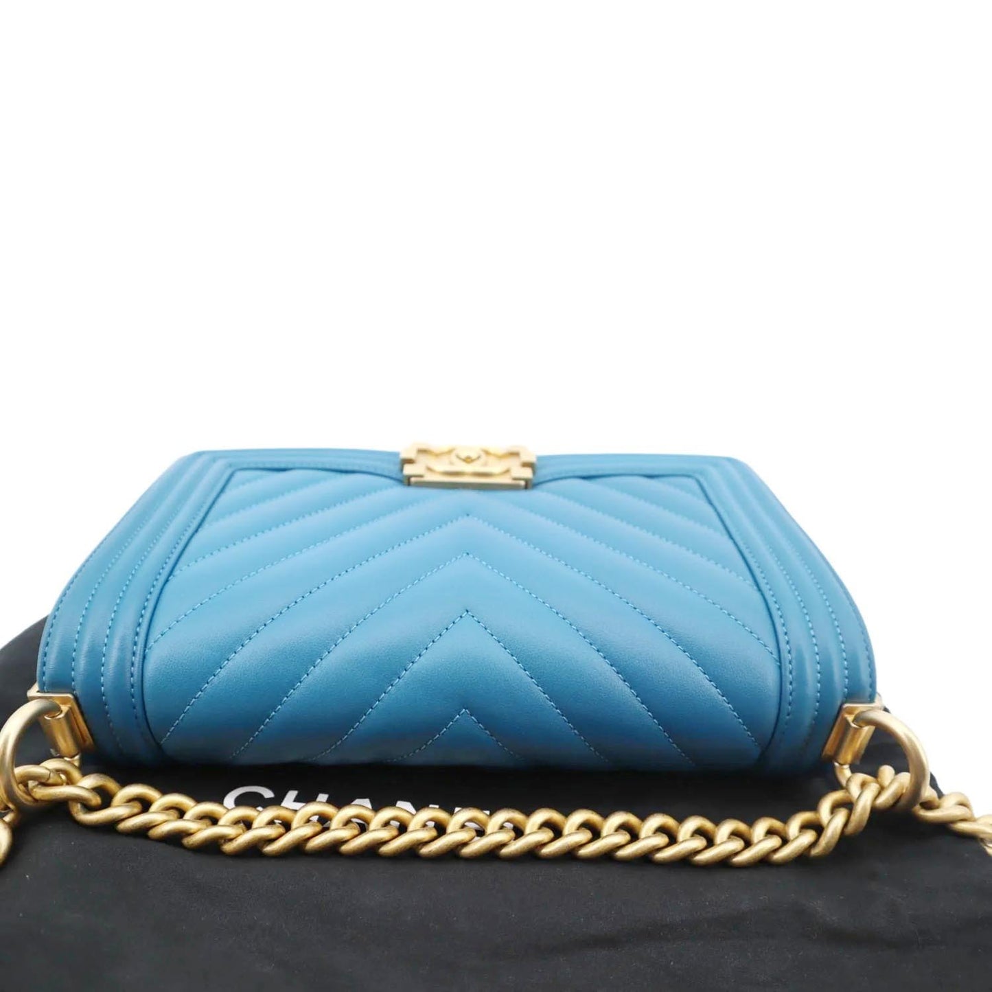Chanel Medium Boy Flap Chevron Quilted Calfskin Shoulder Bag Blue