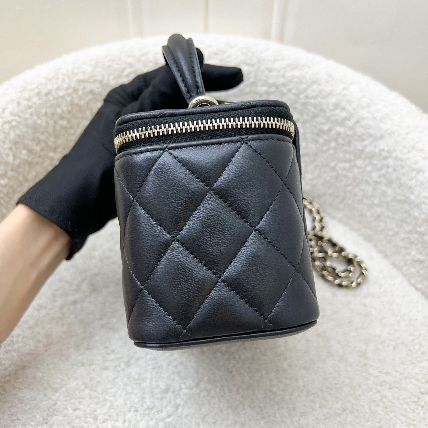 Chanel Top Handle Small Vanity in Black Lambskin and LGHW Handbag