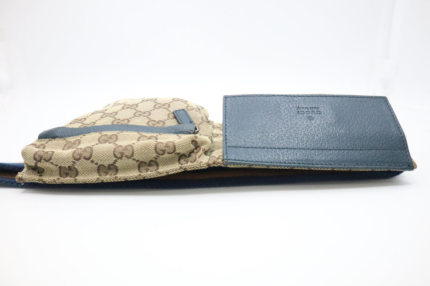 Gucci Waist Bag in Brown GG Canvas & Blue Leather