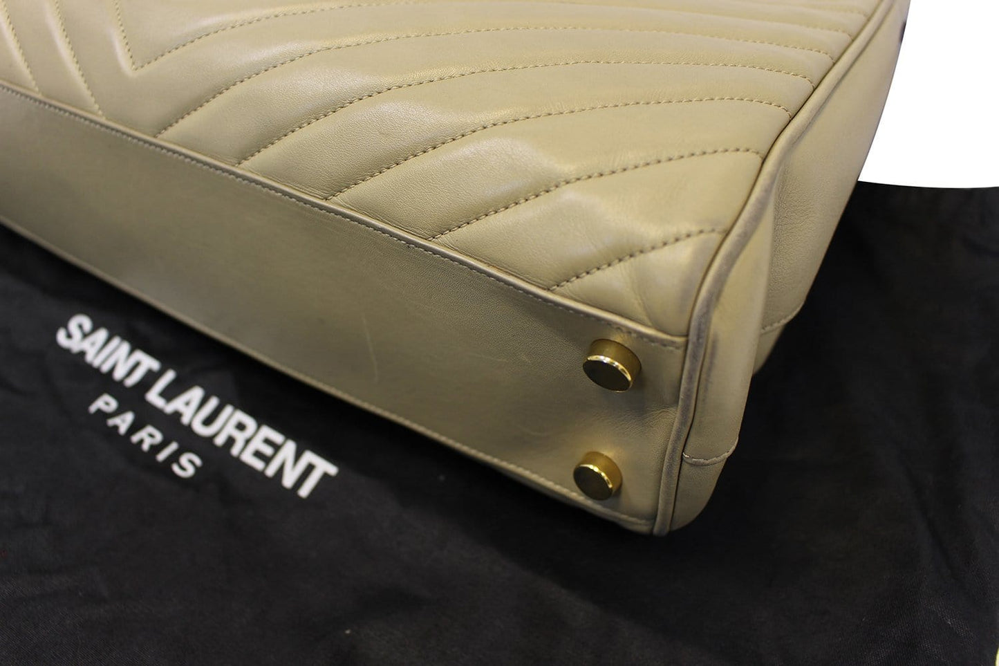 SAINT LAURENT Matelasse Chevron Monogram Shopper Beige Bag - Final Call