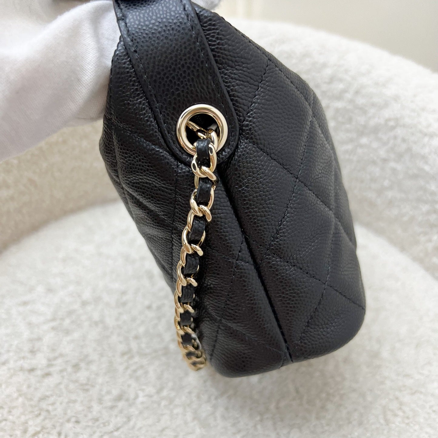 Chanel 25C Quilted Hobo Clutch on Chain in Black Caviar and LGHW (Model: AP4386) Shoulder Bag