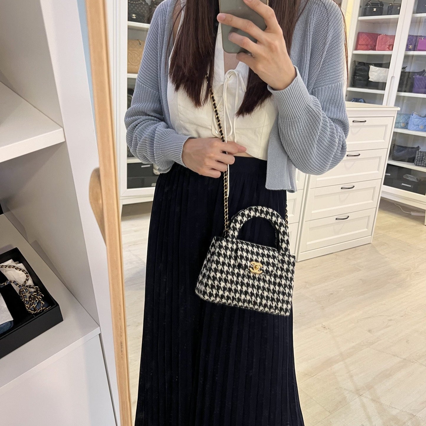 Chanel Mini / Small Kelly Bag in 24A Houndstooth Tweed and AGHW