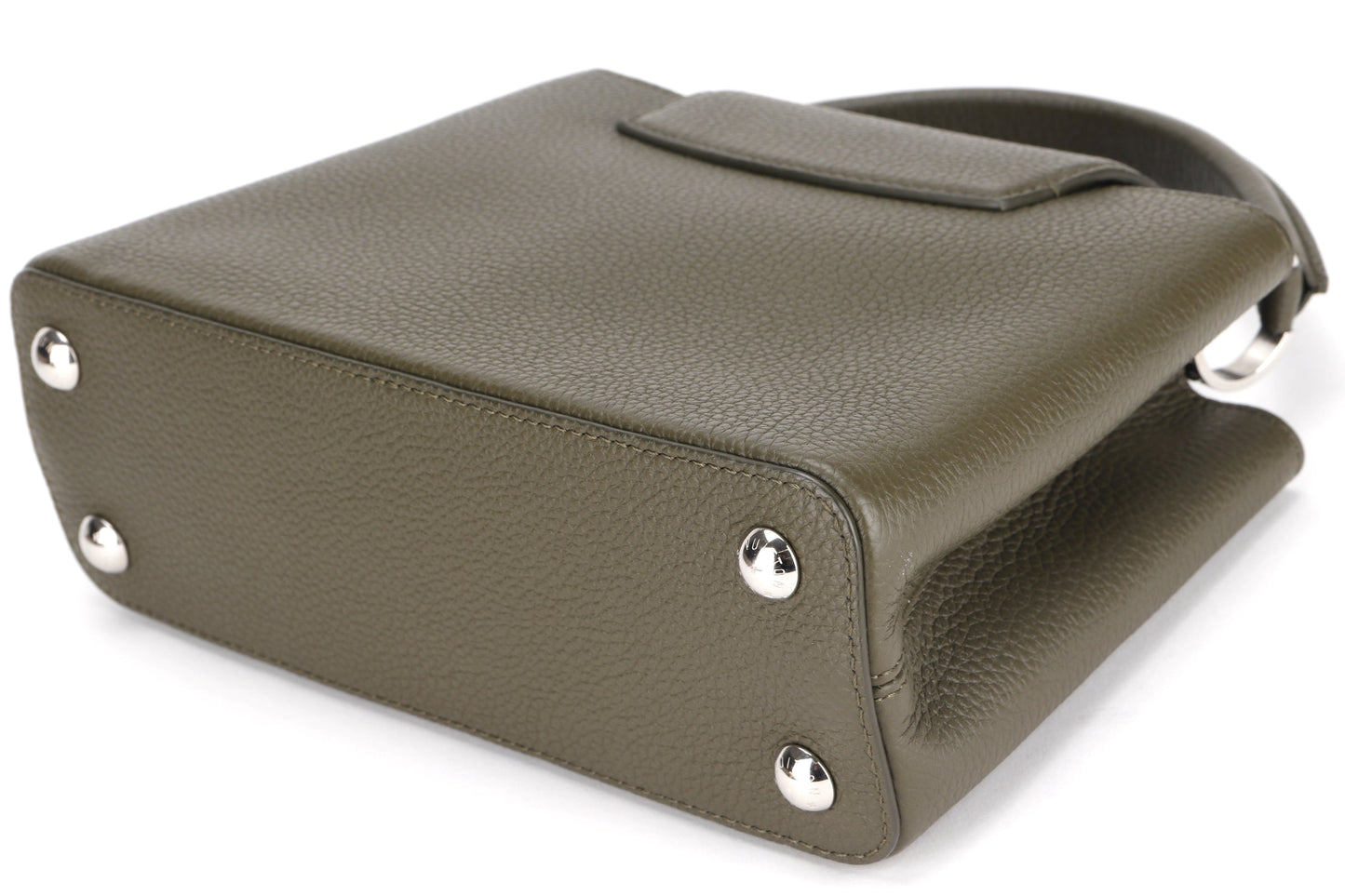 LOUIS VUITTON CAPUCINES BB, KHAKI COLOR TAURILLON LEATHER SILVER HARDWARE, WITH STRAP & DUST COVER Handbag
