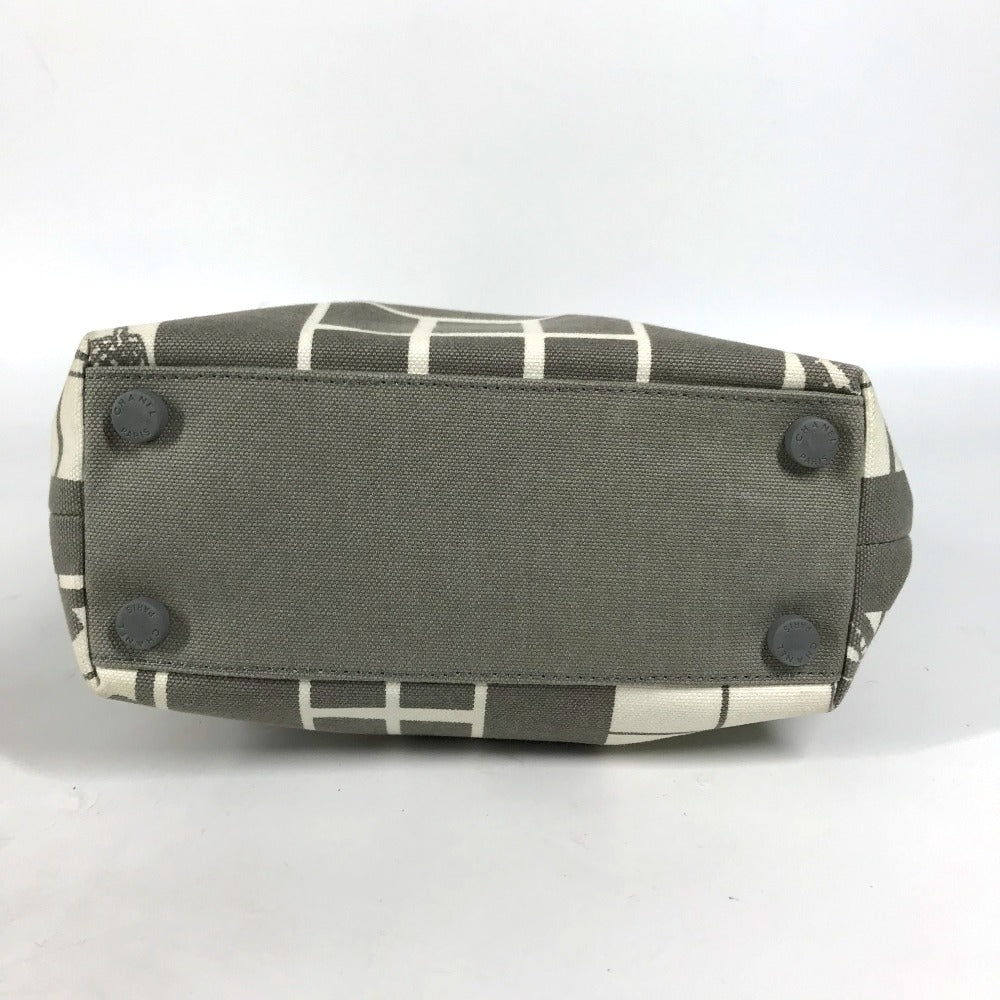 CHANEL Shoulder Bag canvas Gray x white Windows line Handbag Women